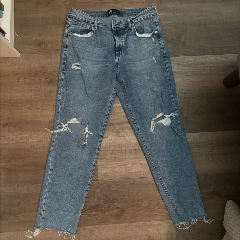 Distressed Blue Jeans GAP girlfriend jeans
